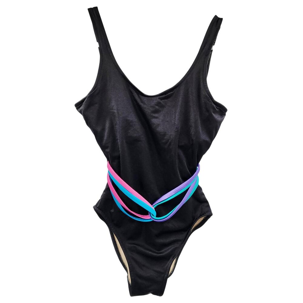 Vintage Nicole Wior Black Belted One Piece Swimsuit Women's Size 10 Made in USA